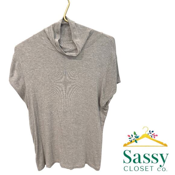 CAbi Tops - Cabi Gray Heathered Mock Neck Cap Sleeve Top Stretch Knit Size M EUC